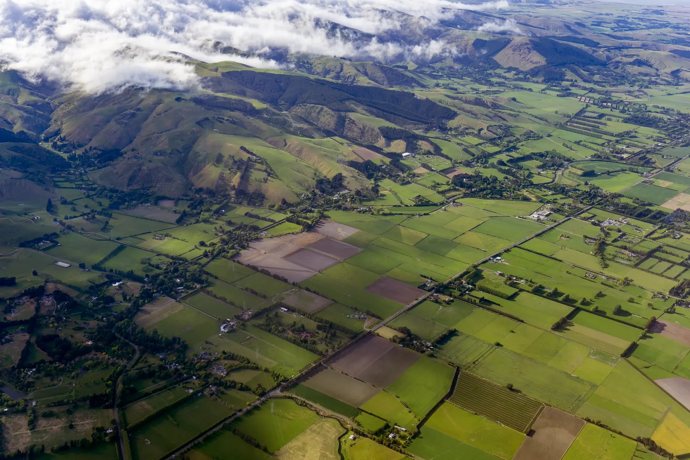 New Zealand farmland aerial view